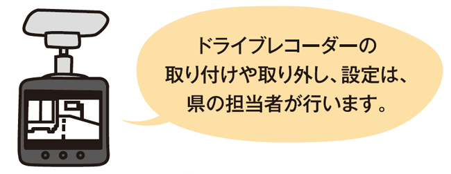 ドライブレコーダーの取り付けや取り外し、設定は、県の担当者が行います。