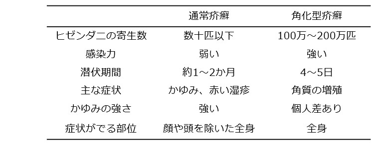 疥癬_表（通常疥癬、角化型疥癬）