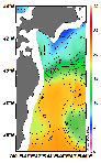 AMSRによる2025年1月1日の房総から道東沖合の海面水温5℃台から20℃台となっている