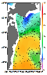 AMSRによる2025年1月3日の房総から道東沖合の海面水温5℃台から20℃台となっている