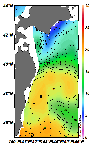 AMSRによる2025年1月4日の房総から道東沖合の海面水温4℃台から20℃台となっている