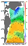 AMSRによる2025年1月5日の房総から道東沖合の海面水温4℃台から20℃台となっている