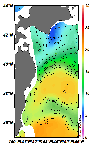 AMSRによる2025年1月7日の房総から道東沖合の海面水温5℃台から20℃台となっている