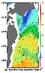 AMSRによる2025年1月8日の房総から道東沖合の海面水温4℃台から20℃台となっている