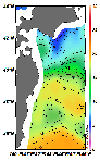 AMSRによる2025年1月10日の房総から道東沖合の海面水温4℃台から20℃台となっている