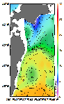 AMSRによる2025年1月13日の房総から道東沖合の海面水温3℃台から20℃台となっている