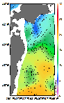 AMSRによる2025年1月15日の房総から道東沖合の海面水温6℃台から20℃台となっている