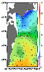 AMSRによる2025年1月18日の房総から道東沖合の海面水温3℃台から20℃台となっている