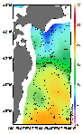 AMSRによる2025年1月19日の房総から道東沖合の海面水温5℃台から20℃台となっている