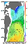 AMSRによる2025年1月22日の房総から道東沖合の海面水温4℃台から19℃台となっている