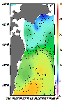 AMSRによる2025年1月25日の房総から道東沖合の海面水温4℃台から19℃台となっている