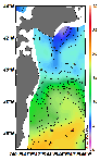 AMSRによる2025年2月13日の房総から道東沖合の海面水温3℃台から19℃台となっている